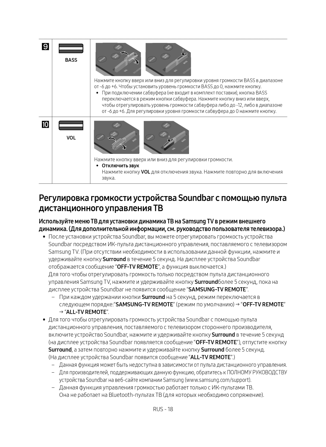 Samsung HW-MS6500/RU, HW-MS6501/RU manual → ALL-TV Remote, Отключить звук 