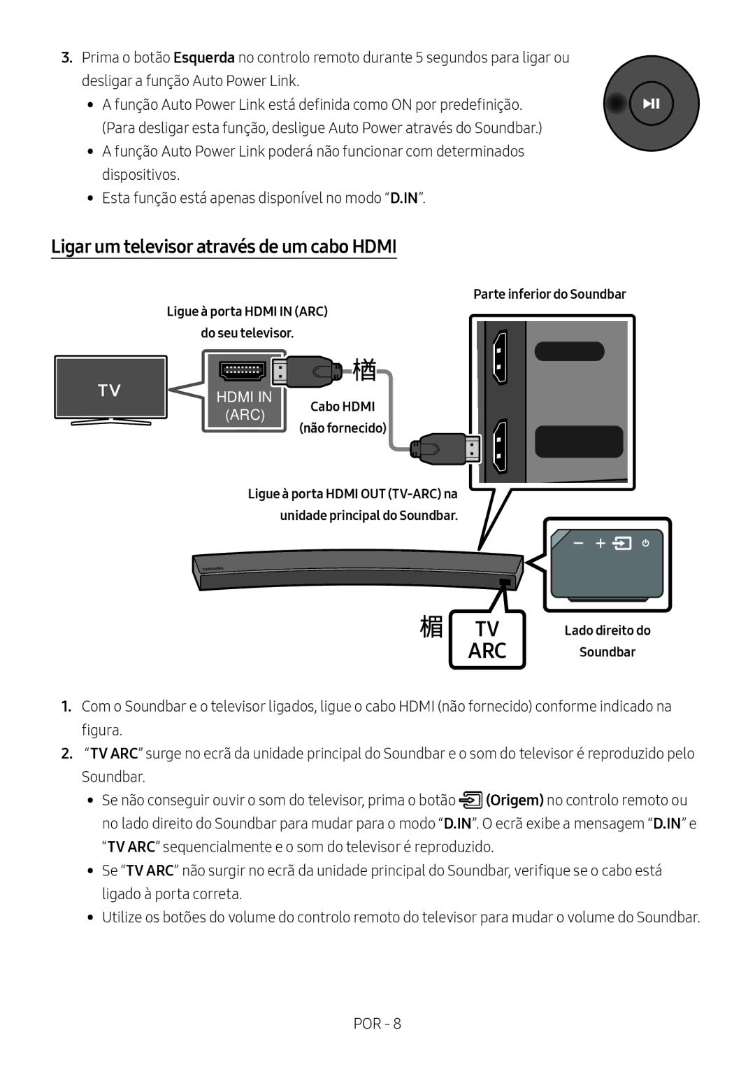 Samsung HW-MS6501/ZF, HW-MS6501/EN manual Ligar um televisor através de um cabo Hdmi, Parte inferior do Soundbar, Cabo Hdmi 