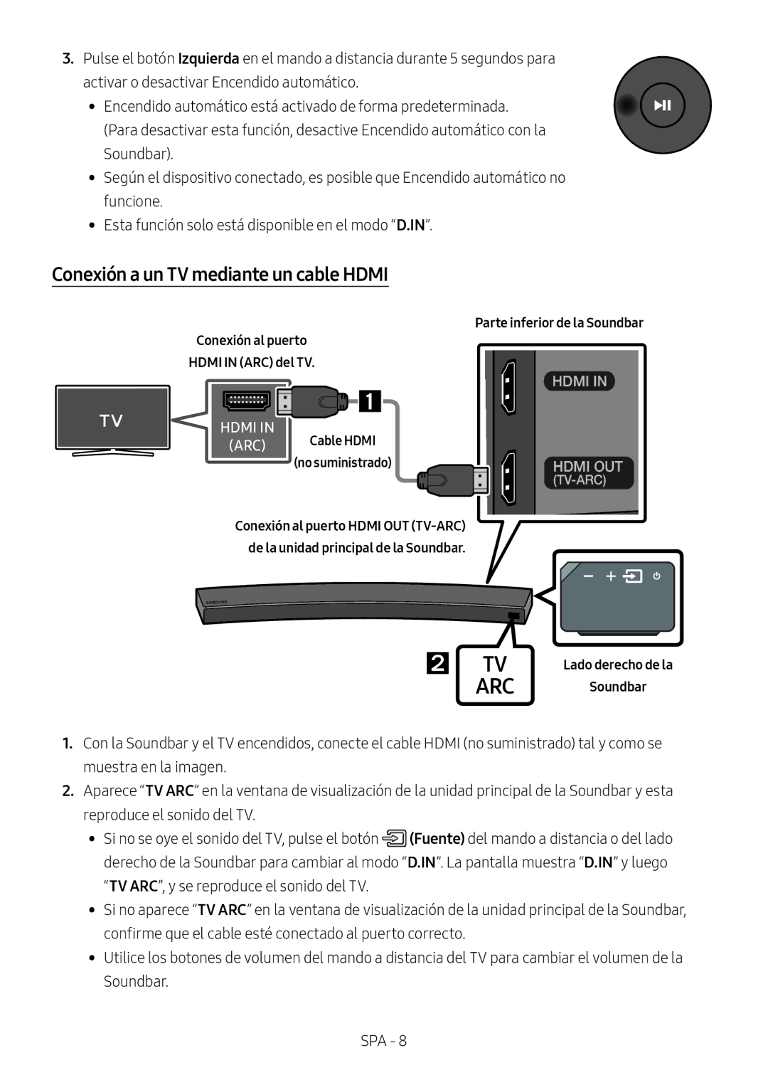 Samsung HW-MS6501/ZF, HW-MS6501/EN, HW-MS6500/ZG Conexión a un TV mediante un cable Hdmi, Parte inferior de la Soundbar 