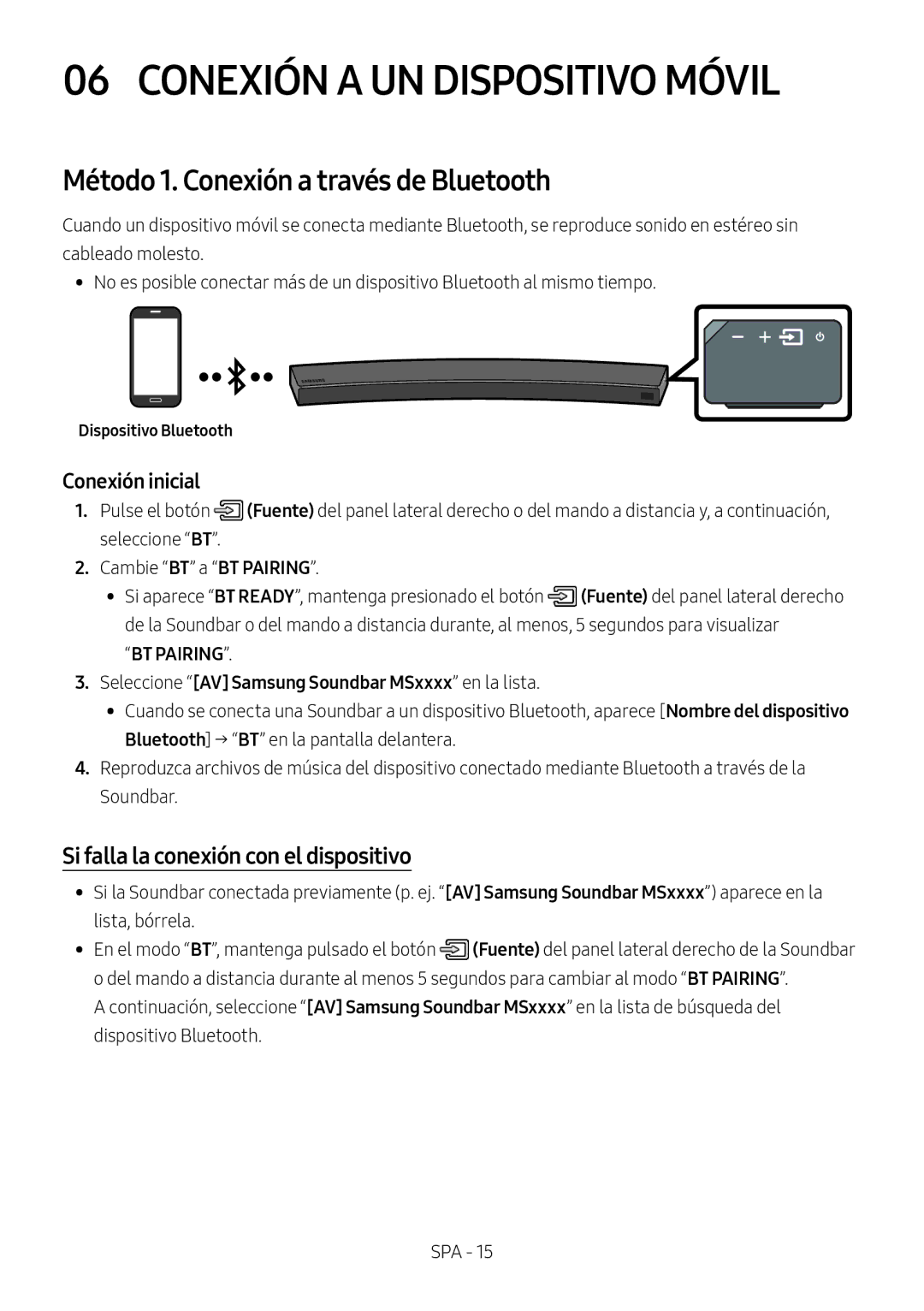 Samsung HW-MS6501/ZG, HW-MS6501/EN, HW-MS6500/ZG Conexión a UN Dispositivo Móvil, Método 1. Conexión a través de Bluetooth 