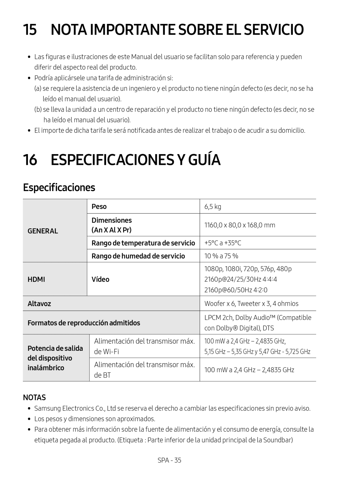 Samsung HW-MS6511/XE, HW-MS6501/EN, HW-MS6500/ZG, HW-MS6500/EN, HW-MS6501/ZG, HW-MS6501/ZF manual Especificaciones Y Guía 