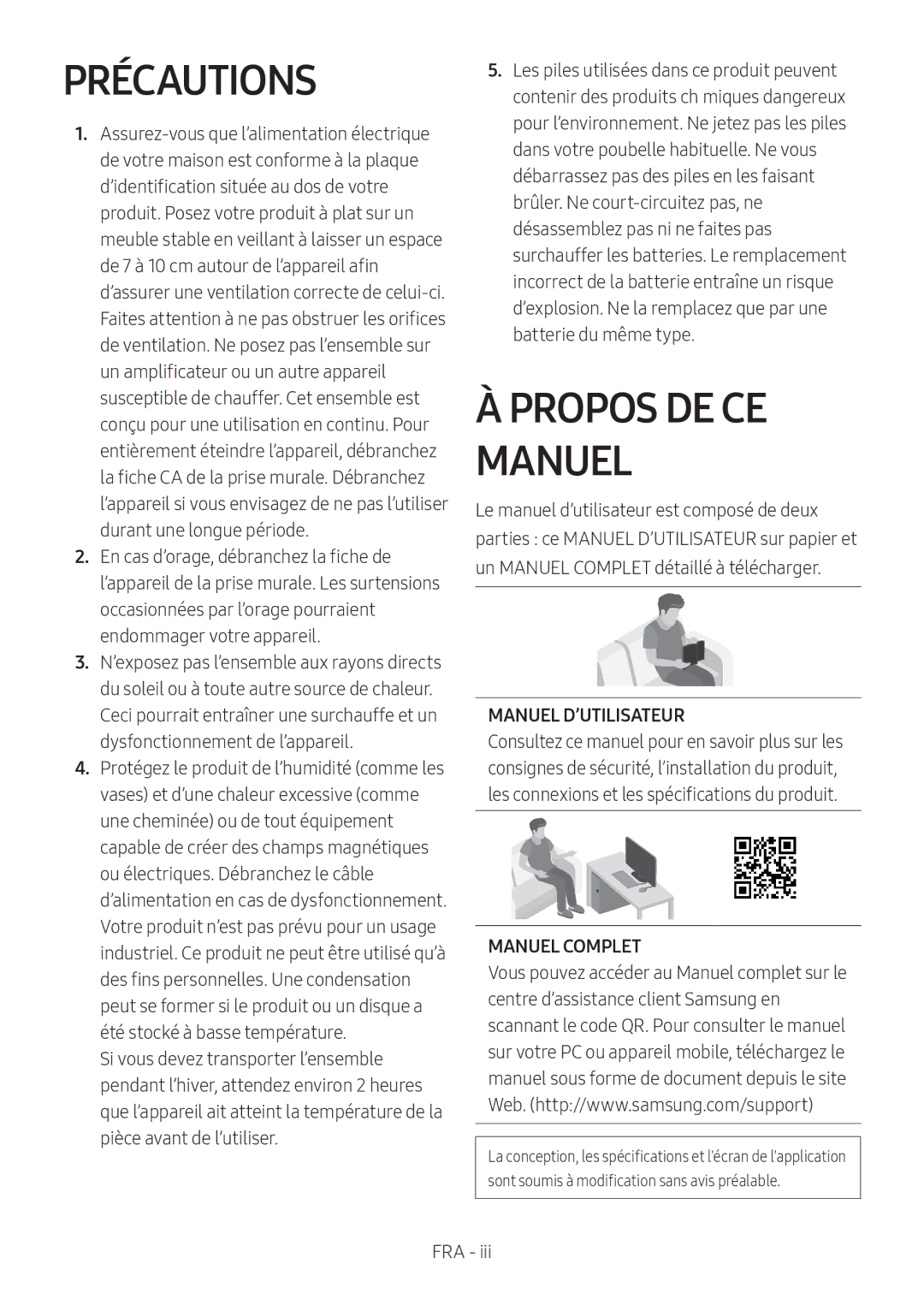 Samsung HW-MS6501/ZG, HW-MS6501/EN, HW-MS6500/ZG, HW-MS6500/EN, HW-MS6501/ZF, HW-MS6500/ZF Précautions, Propos DE CE Manuel 