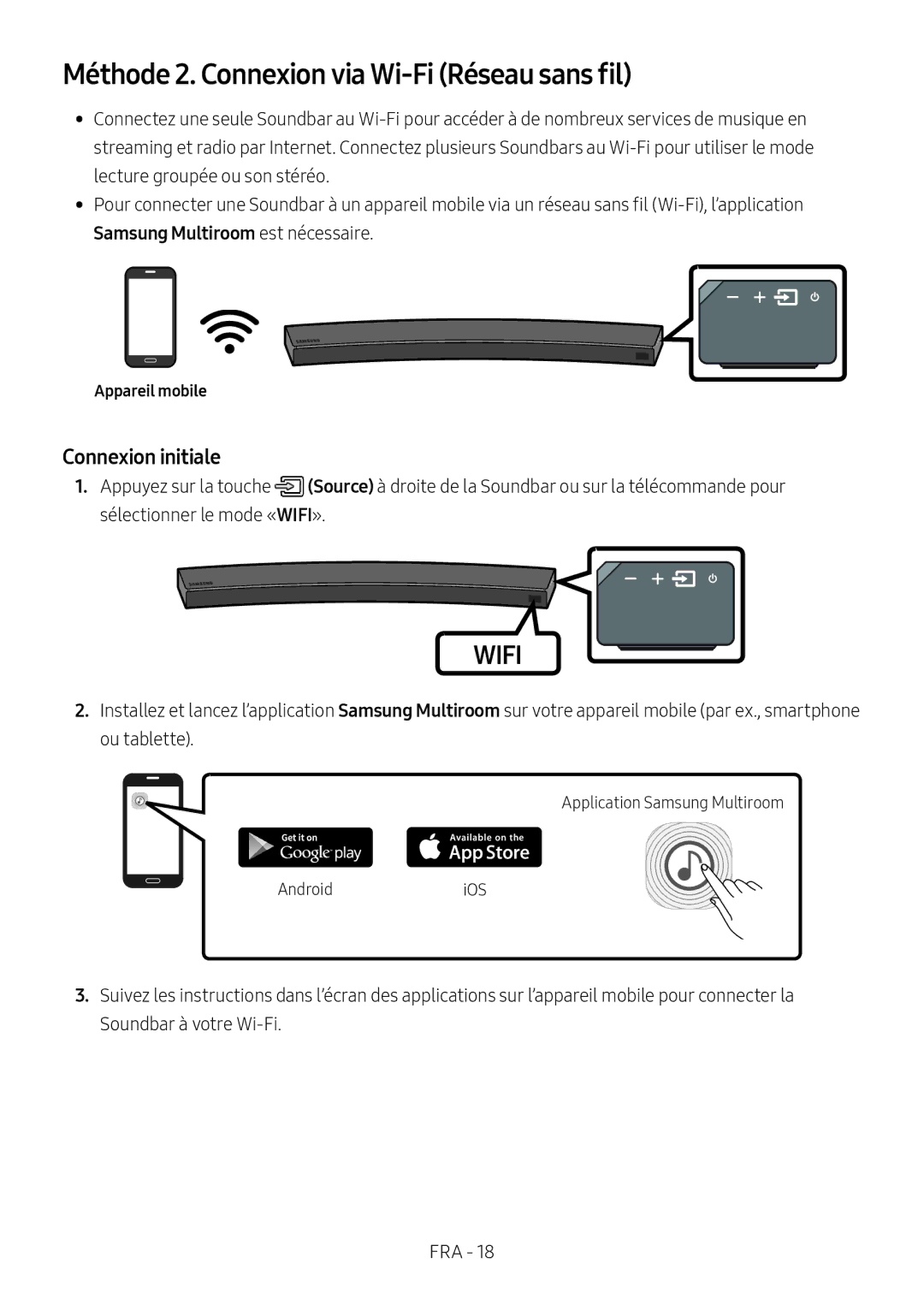 Samsung HW-MS6510/XE, HW-MS6501/EN, HW-MS6500/ZG manual Méthode 2. Connexion via Wi-Fi Réseau sans fil, Appareil mobile 