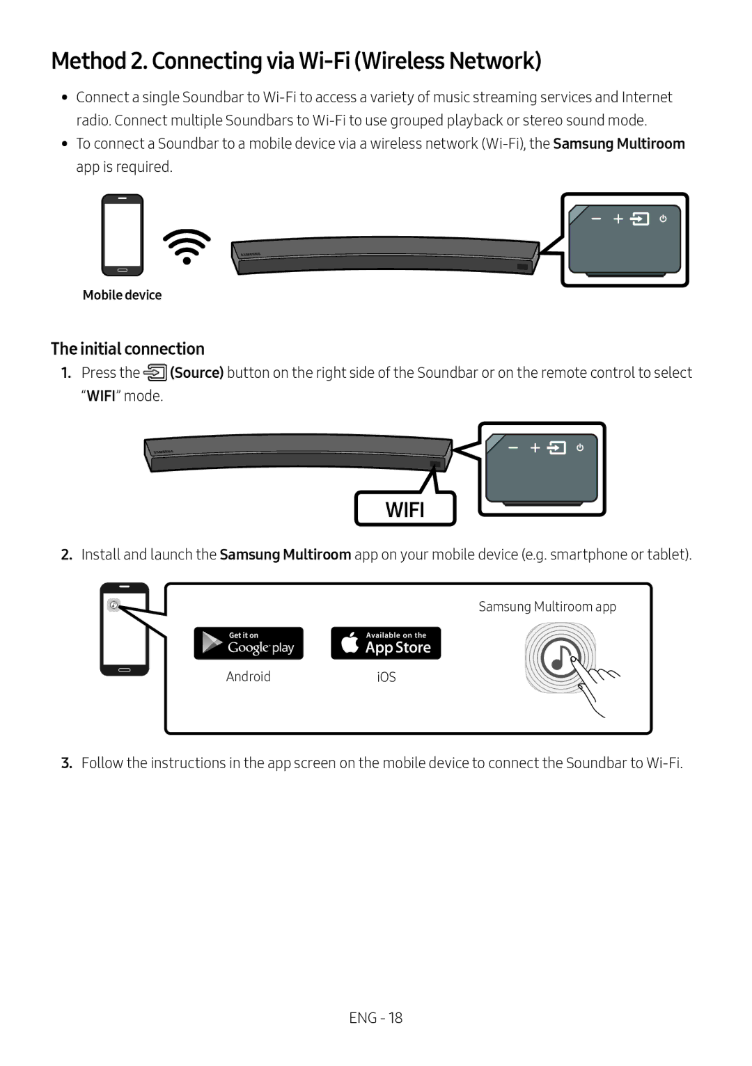 Samsung HW-MS6510/XE, HW-MS6501/EN, HW-MS6500/ZG manual Method 2. Connecting via Wi-Fi Wireless Network, Initial connection 