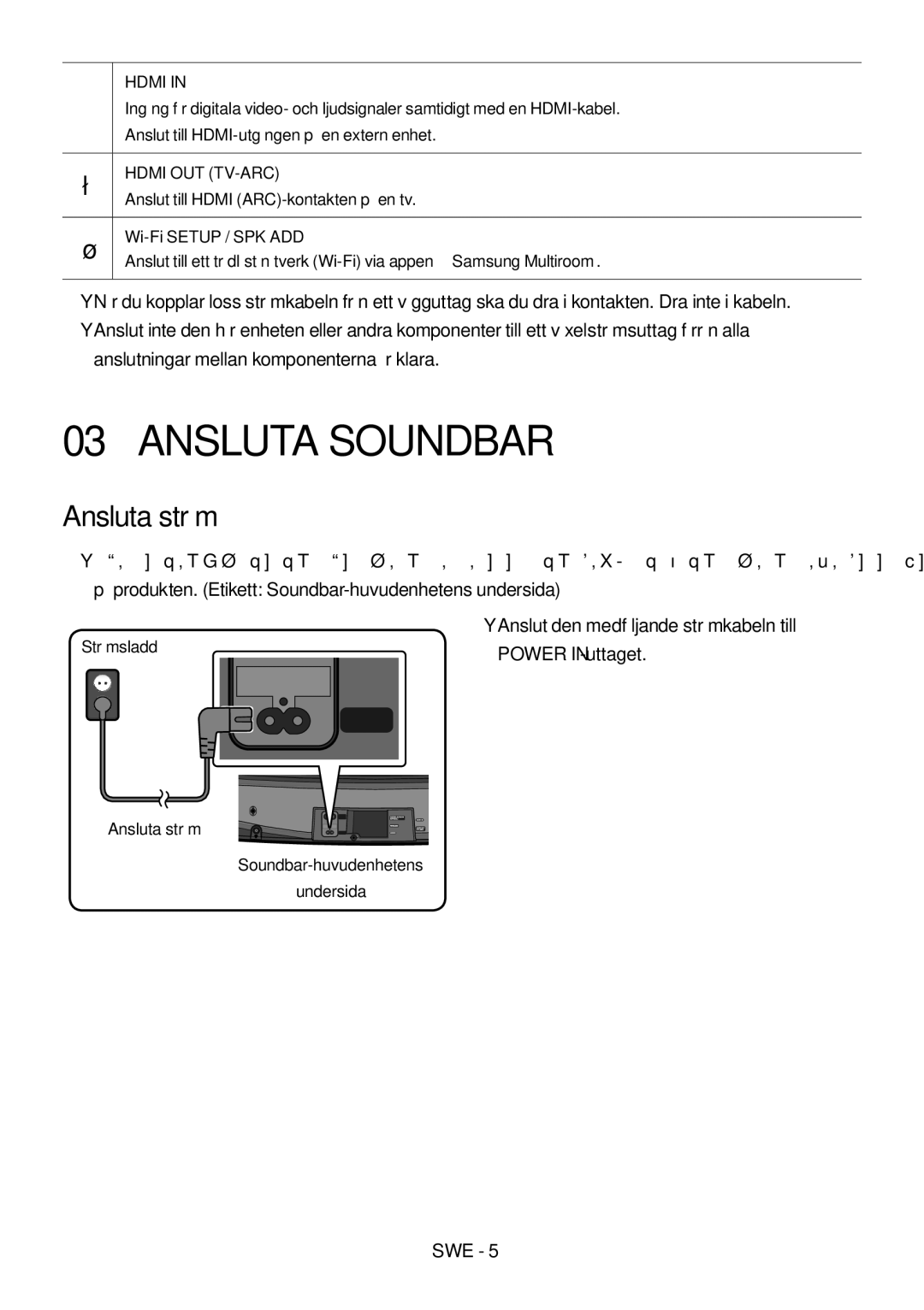 Samsung HW-MS6500/ZG, HW-MS6501/EN, HW-MS6500/EN Ansluta Soundbar, Ansluta ström,  Anslut till Hdmi ARC-kontakten på en tv 