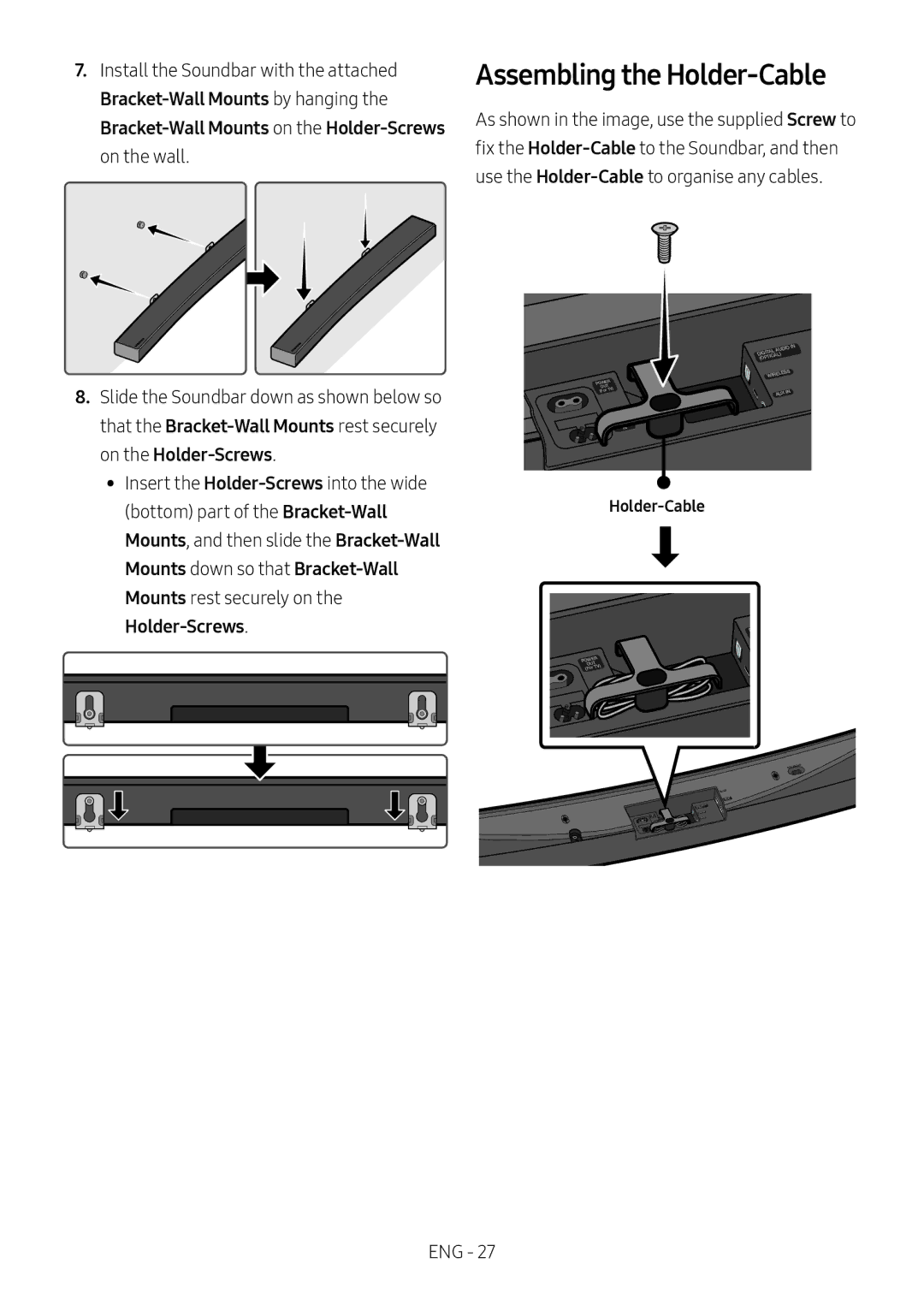 Samsung HW-MS6511/XE, HW-MS6501/EN, HW-MS6500/ZG, HW-MS6500/EN, HW-MS6501/ZG, HW-MS6501/ZF manual Assembling the Holder-Cable 