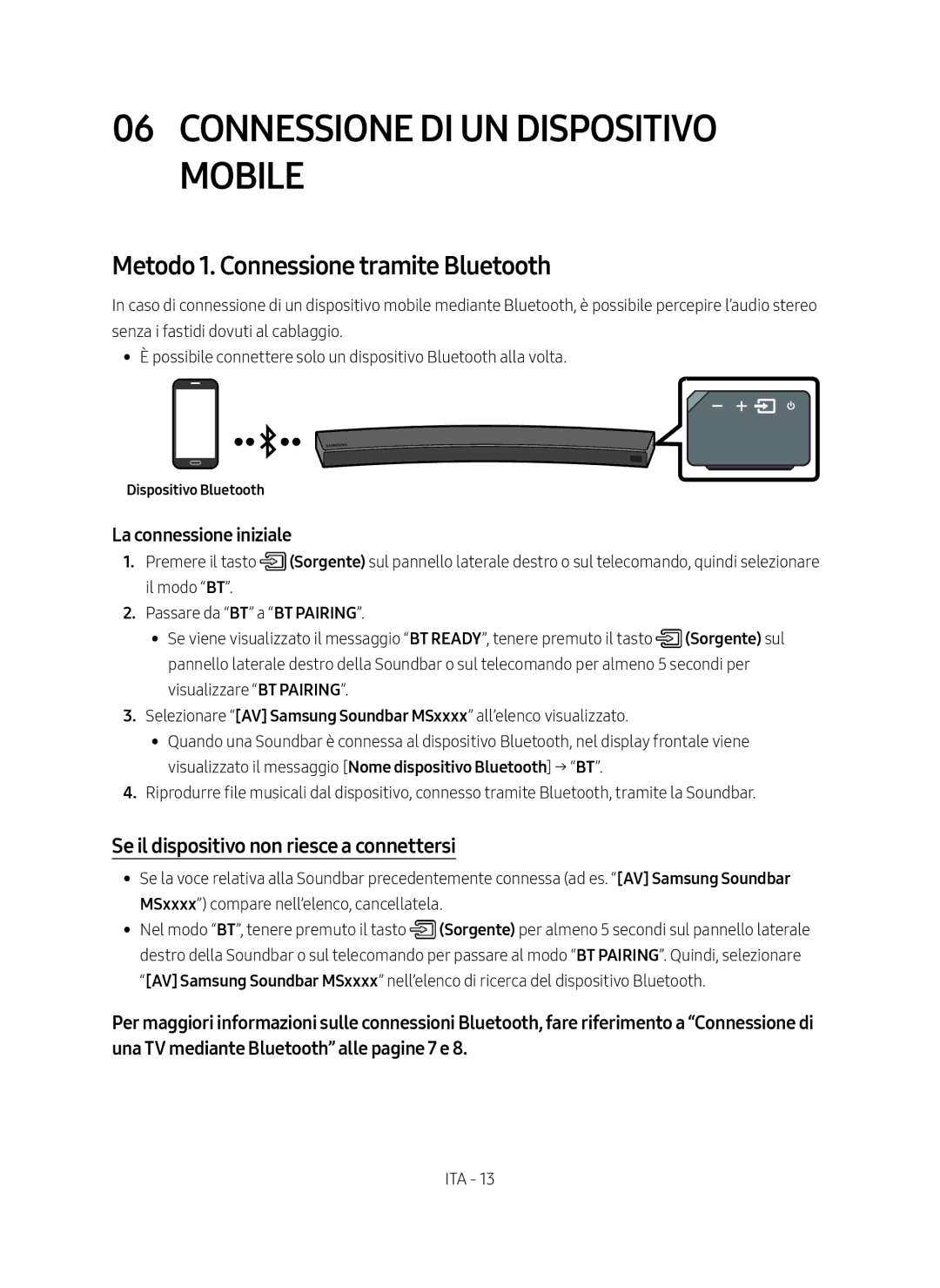 Samsung HW-MS6501/ZG Connessione di un dispositivo mobile, Metodo 1. Connessione tramite Bluetooth, Dispositivo Bluetooth 