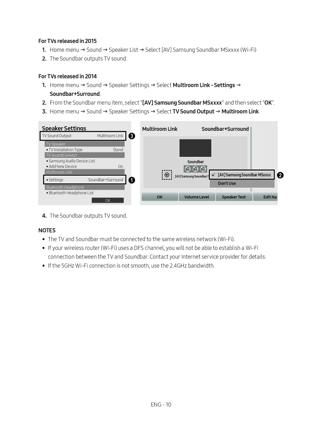 Samsung HW-MS6500/EN, HW-MS6501/EN, HW-MS6500/ZG, HW-MS6501/ZG manual Soundbar+Surround, Speaker Settings Multiroom Link 