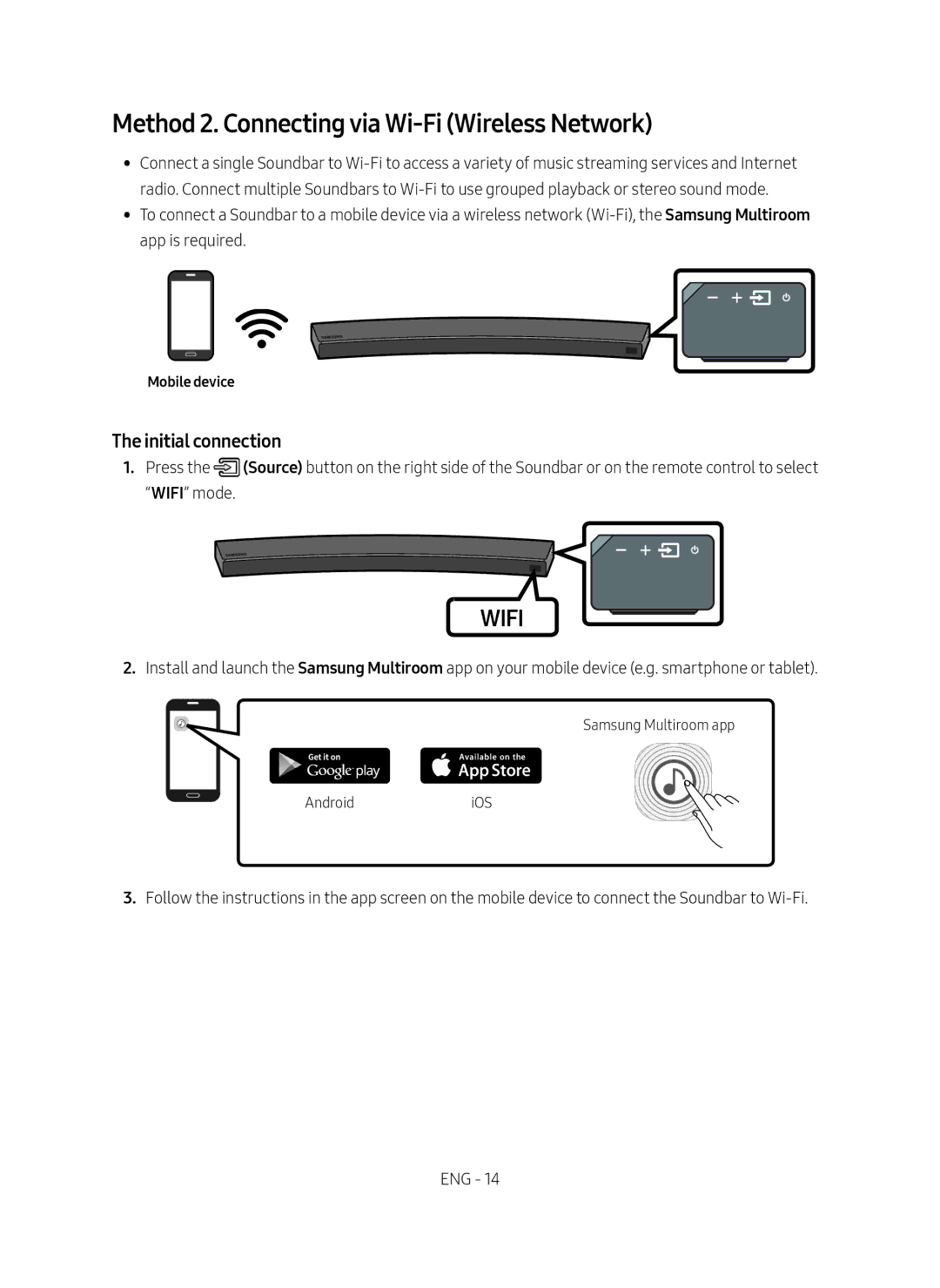 Samsung HW-MS6500/EN, HW-MS6501/EN, HW-MS6500/ZG manual Method 2. Connecting via Wi-Fi Wireless Network, Mobile device 