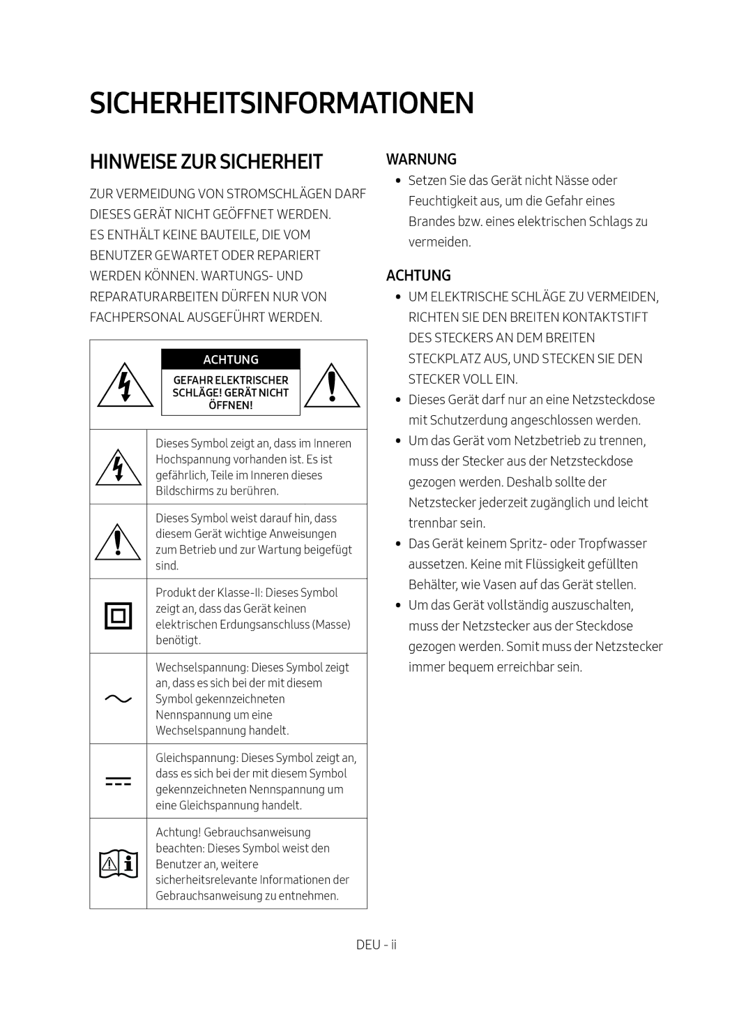 Samsung HW-MS6501/EN, HW-MS6500/ZG, HW-MS6500/EN, HW-MS6501/ZG manual Sicherheitsinformationen 