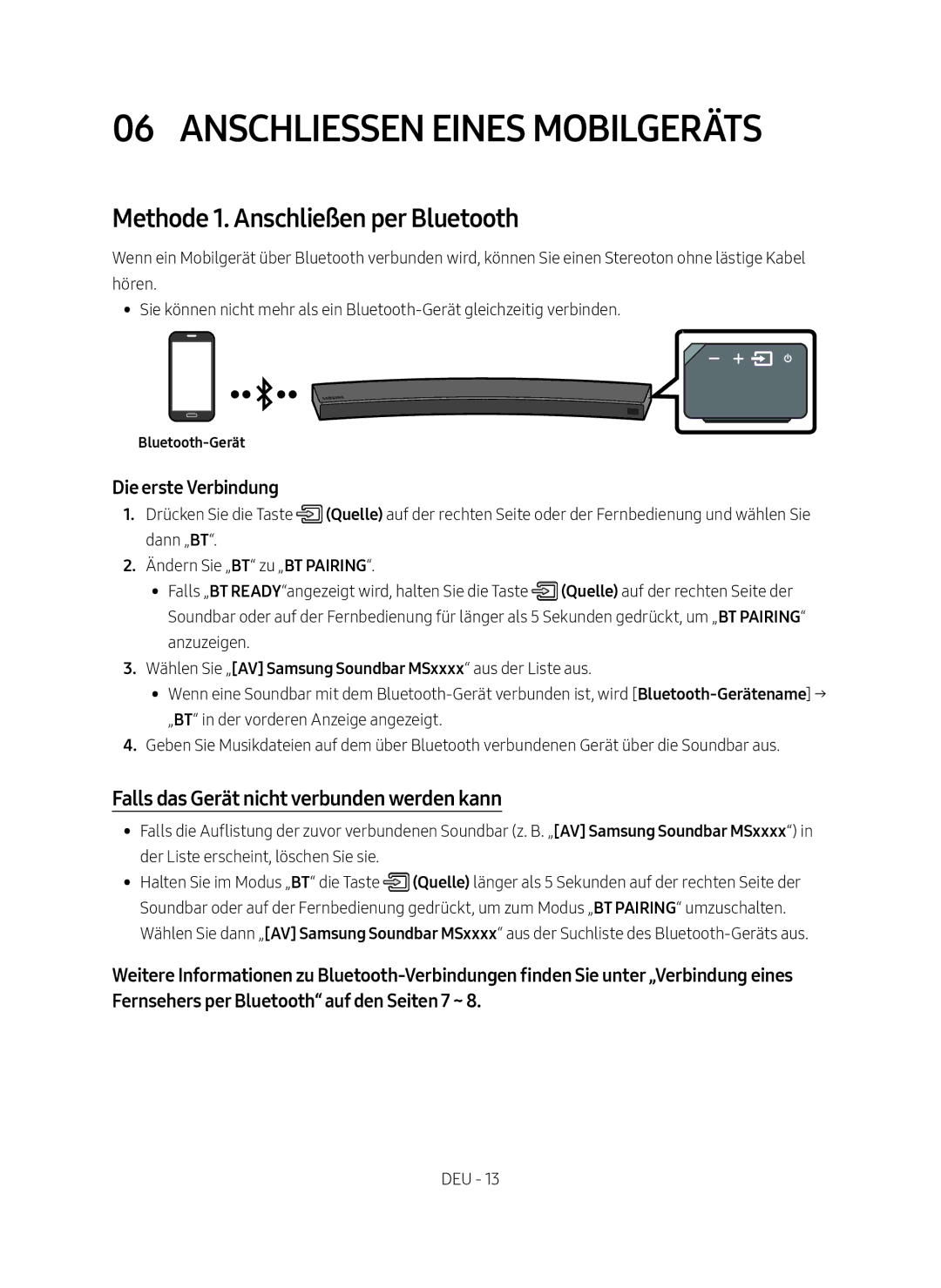 Samsung HW-MS6501/ZG, HW-MS6501/EN Anschliessen eines Mobilgeräts, Methode 1. Anschließen per Bluetooth, Bluetooth-Gerät 