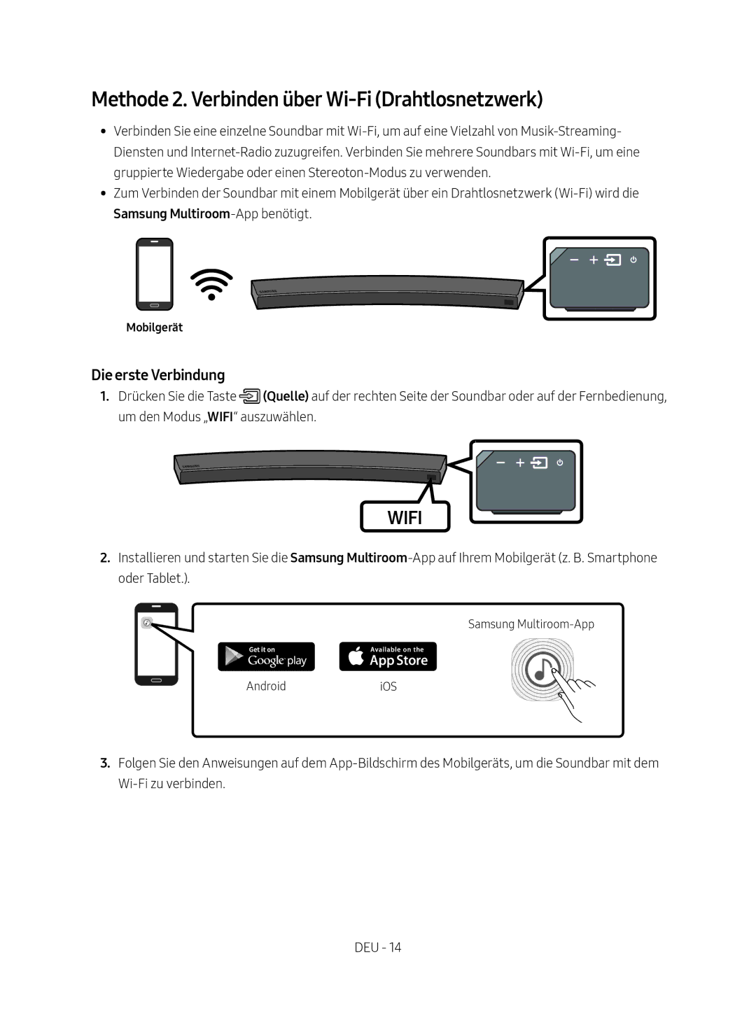 Samsung HW-MS6501/EN, HW-MS6500/ZG, HW-MS6500/EN, HW-MS6501/ZG Methode 2. Verbinden über Wi-Fi Drahtlosnetzwerk, Mobilgerät 