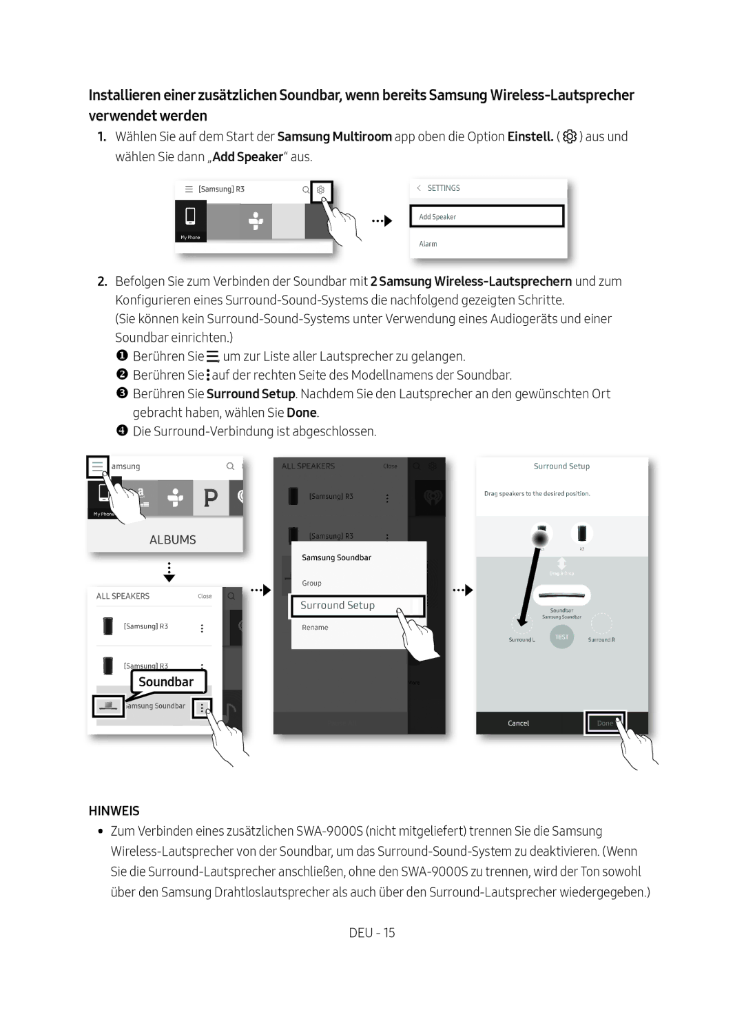 Samsung HW-MS6500/ZG, HW-MS6501/EN, HW-MS6500/EN, HW-MS6501/ZG manual Hinweis 