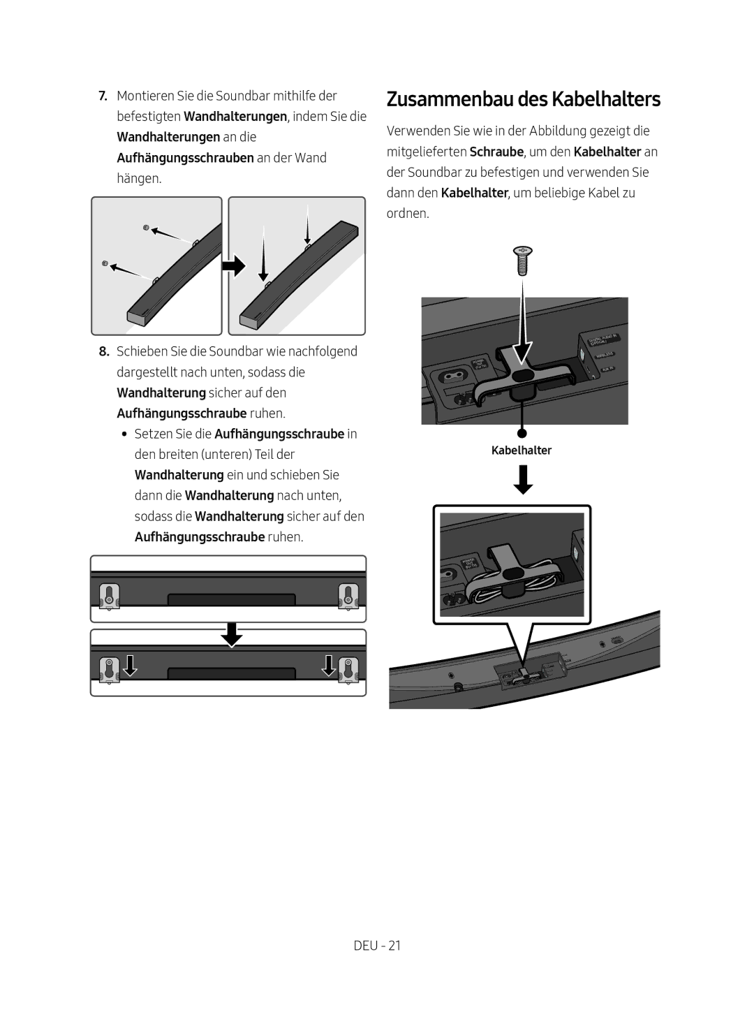 Samsung HW-MS6501/ZG, HW-MS6501/EN, HW-MS6500/ZG, HW-MS6500/EN manual Zusammenbau des Kabelhalters 