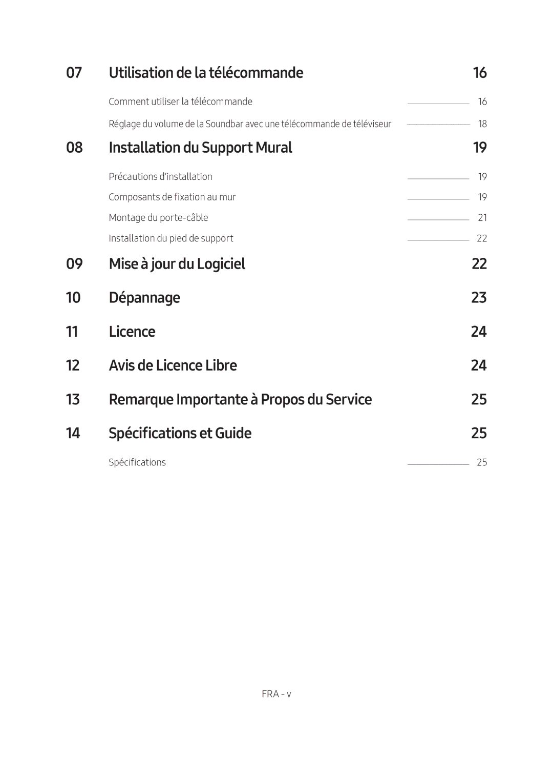 Samsung HW-MS6500/ZG, HW-MS6501/EN Utilisation de la télécommande, Installation du Support Mural, Spécifications et Guide 