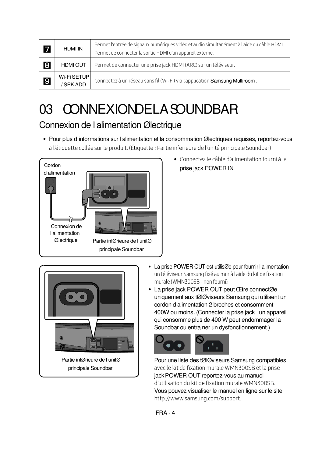 Samsung HW-MS6501/EN, HW-MS6500/ZG, HW-MS6500/EN Connexion de la Soundbar, Connexion de l’alimentation électrique, Cordon 