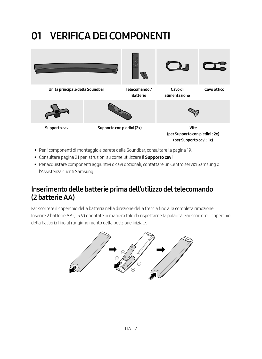 Samsung HW-MS6501/EN, HW-MS6500/ZG, HW-MS6500/EN Verifica dei componenti, Unità principale della Soundbar, Supporto cavi 