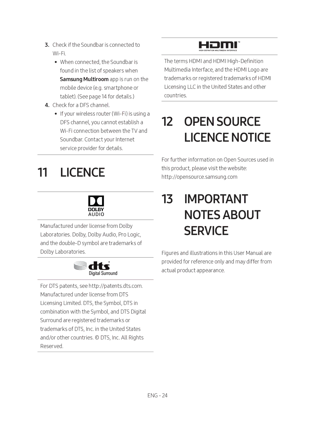 Samsung HW-MS6501/SQ manual Open Source Licence Notice, Important Notes About Service 