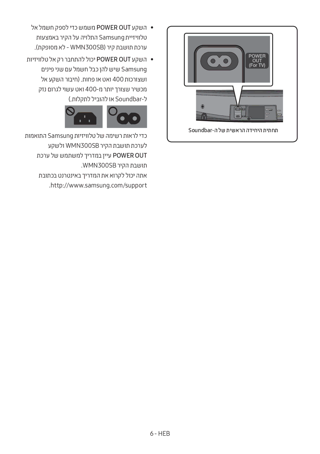 Samsung HW-MS6501/SQ manual תקפוסמ אל WMN300SB ריק תבשות תכרע, Soundbar-ה לש תישארה הדיחיה תיתחת 