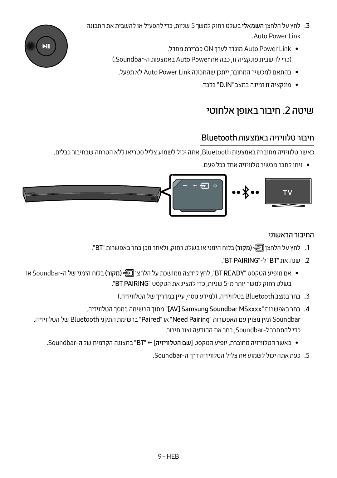 Samsung HW-MS6501/SQ יטוחלא ןפואב רוביח .2 הטיש, Bluetooth תועצמאב היזיוולט רוביח, ינושארה רוביחה, Bt Pairing-ל Bt תא הנש 