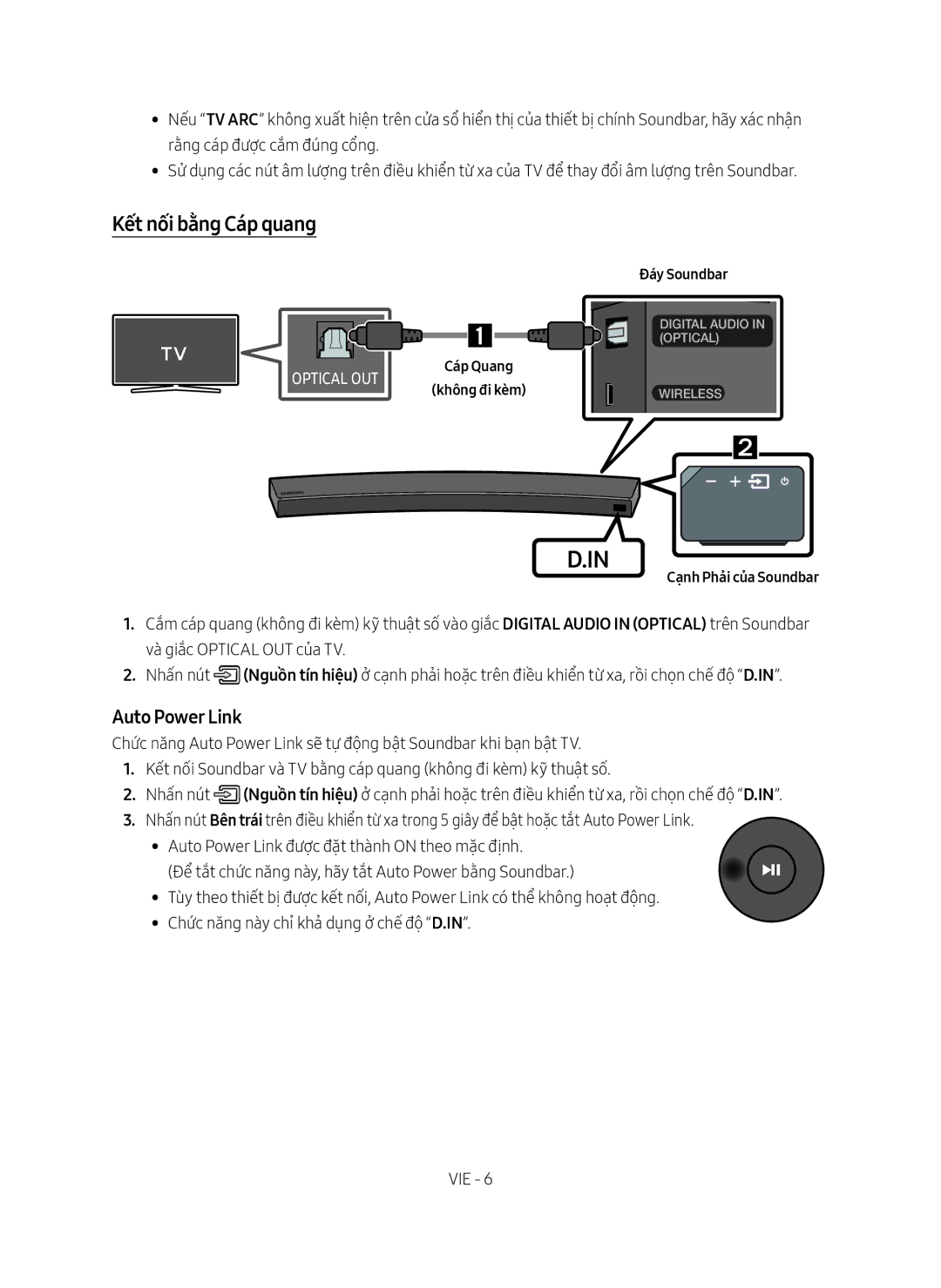 Samsung HW-MS6501/XV manual Kết nối bằng Cáp quang, Auto Power Link 