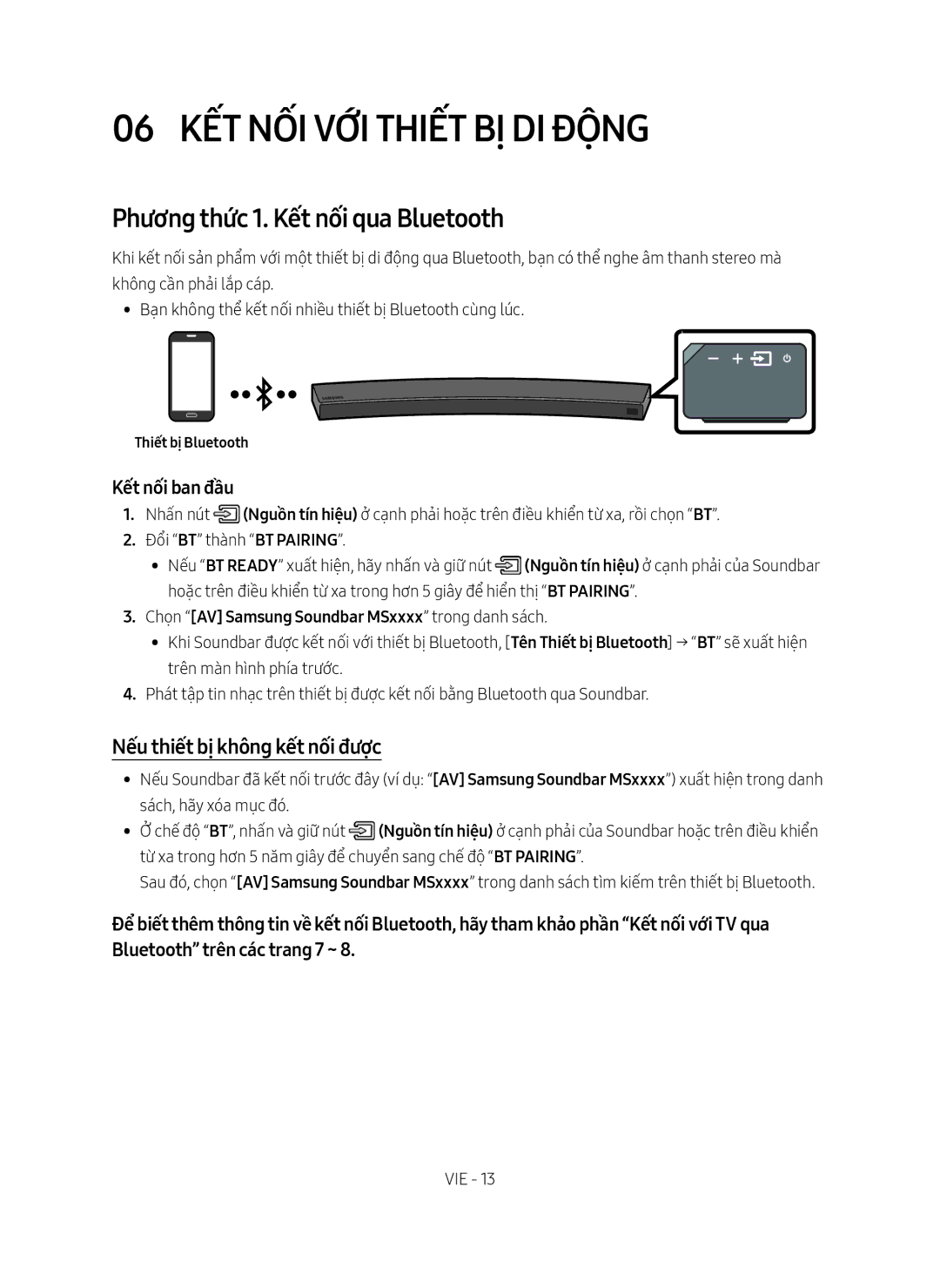 Samsung HW-MS6501/XV manual 06 Kết nối với Thiết bị di độ̣ng, Phương thức 1. Kết nối qua Bluetooth 