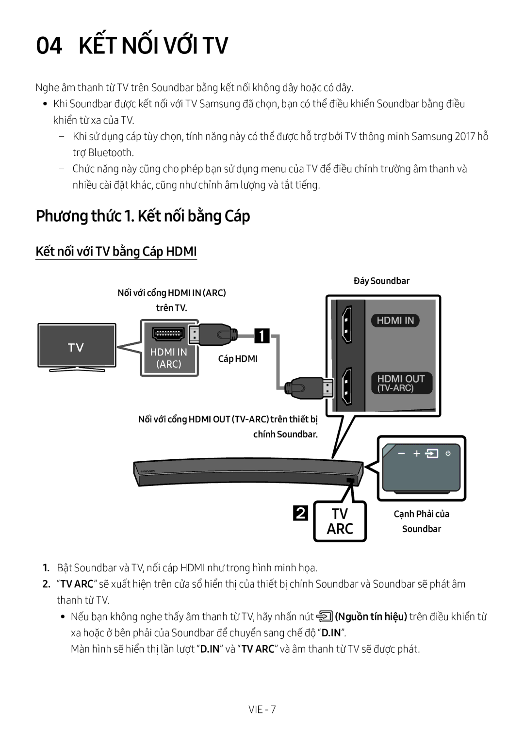 Samsung HW-MS6501/XV manual 04 KẾT NỐI VỚI TV, Phương thức 1. Kết nối bằng Cáp, Kết nối với TV bằng Cáp Hdmi 