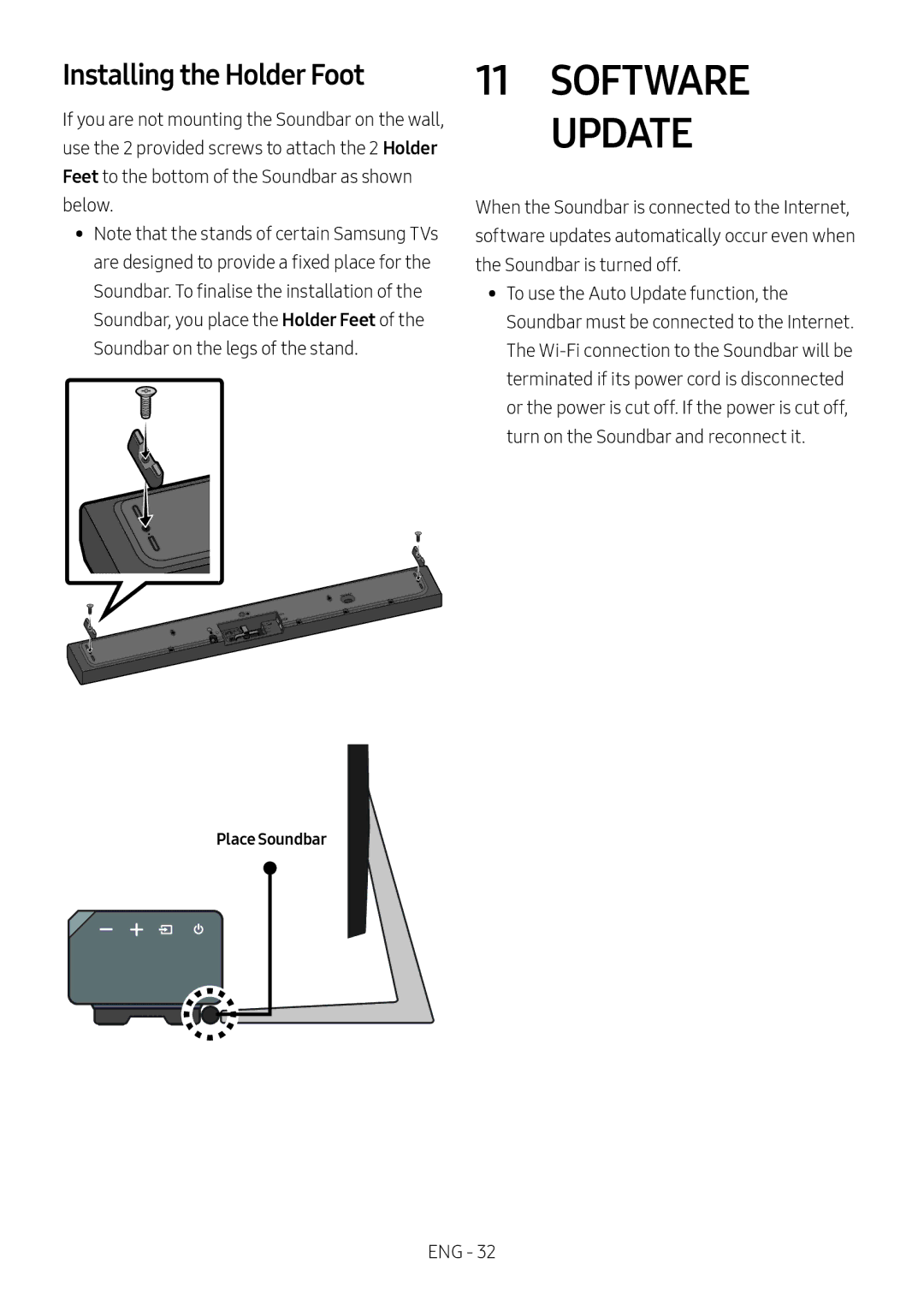 Samsung HW-MS651/ZF, HW-MS650/EN, HW-MS650/ZG, HW-MS651/ZG, HW-MS651/EN manual Software Update, Installing the Holder Foot 