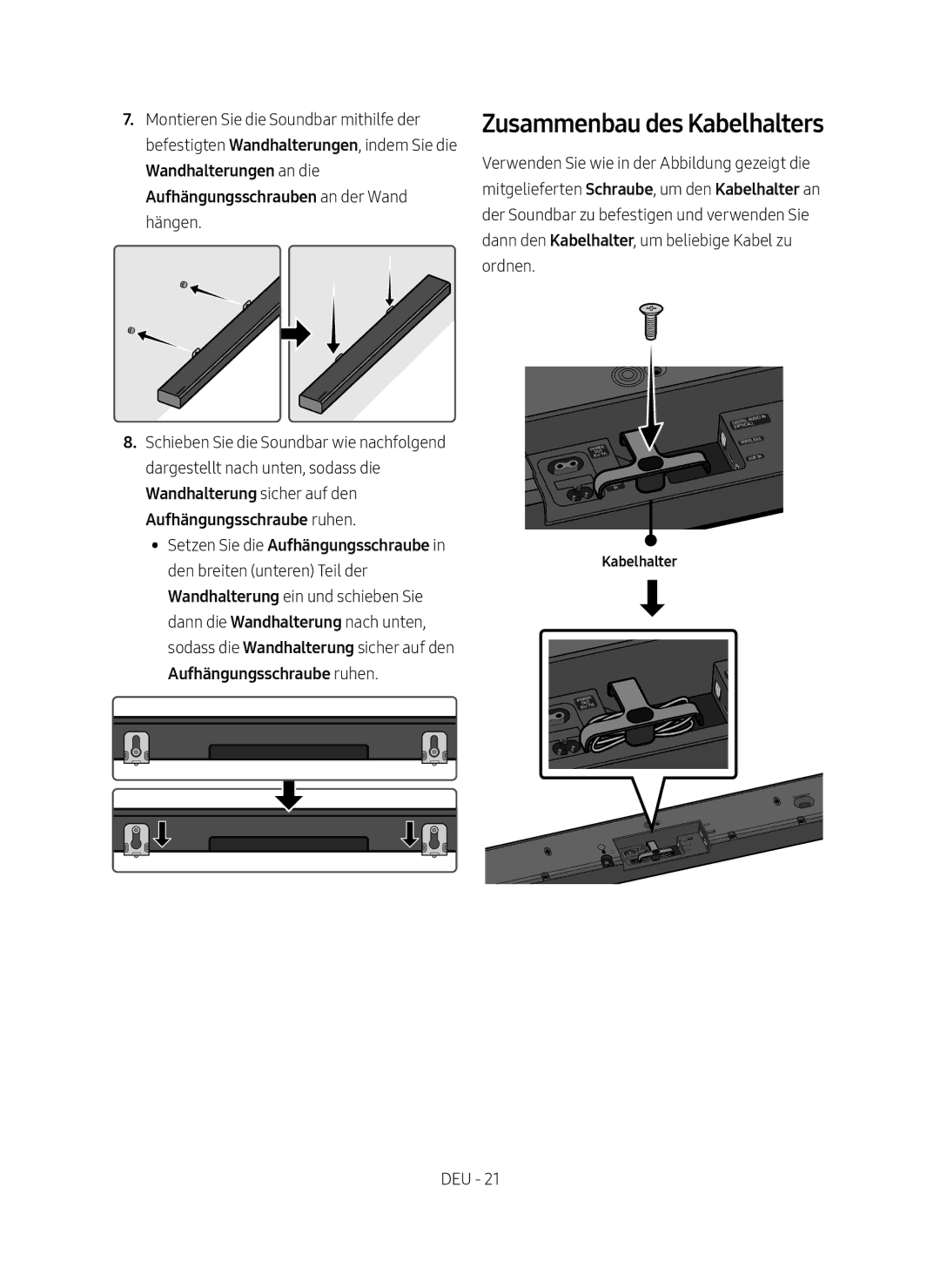 Samsung HW-MS651/EN, HW-MS650/EN manual Zusammenbau des Kabelhalters 