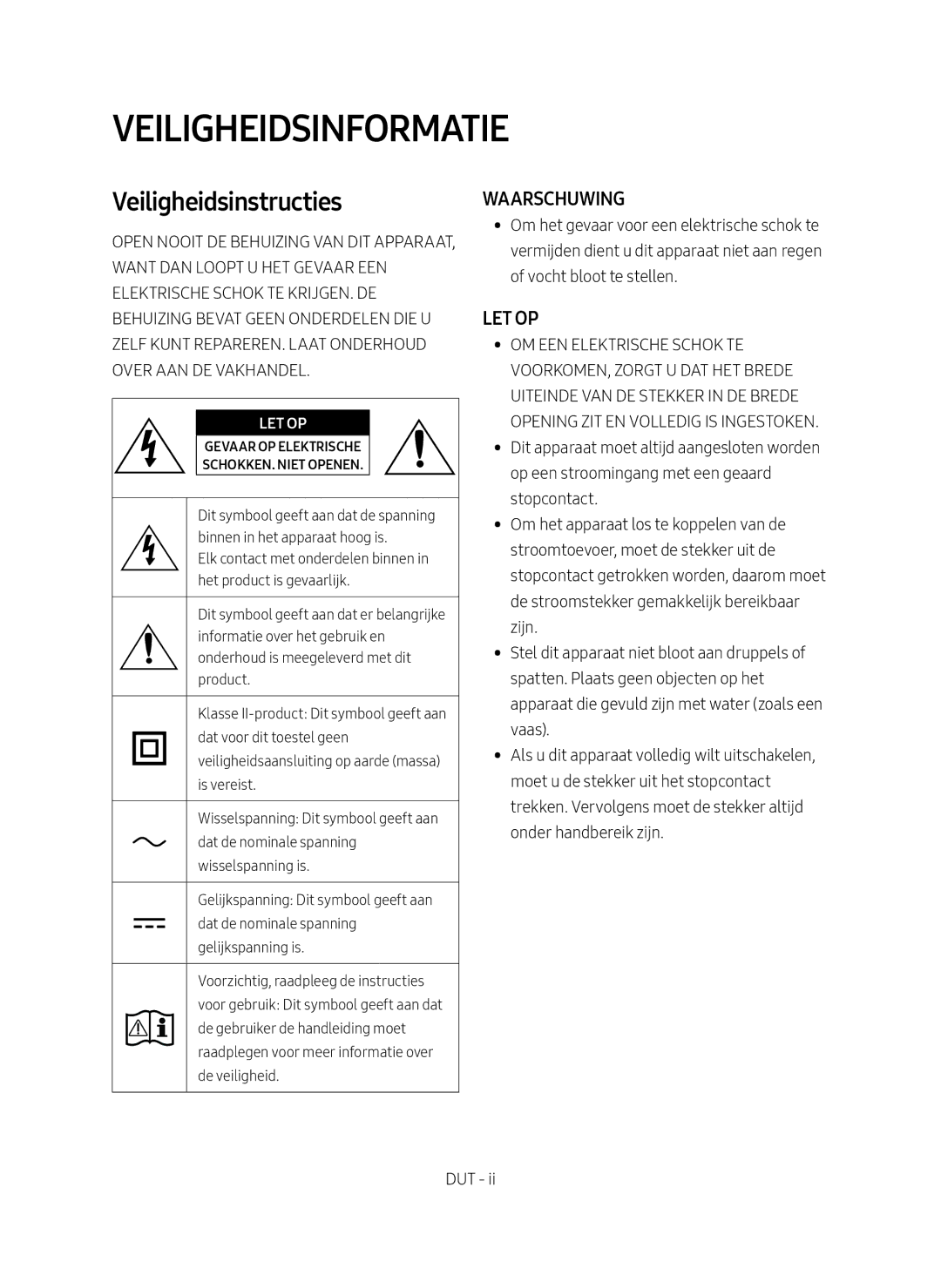 Samsung HW-MS650/EN, HW-MS651/EN manual Veiligheidsinformatie, Veiligheidsinstructies 