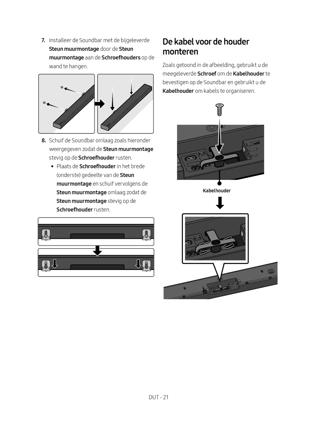 Samsung HW-MS651/EN, HW-MS650/EN manual De kabel voor de houder monteren, Kabelhouder 