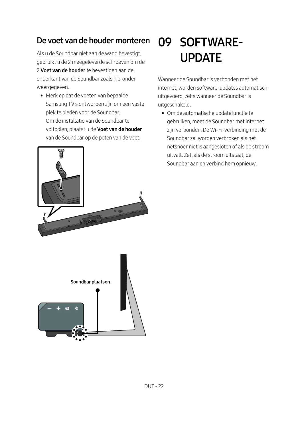 Samsung HW-MS650/EN, HW-MS651/EN manual Software- Update, Soundbar plaatsen 