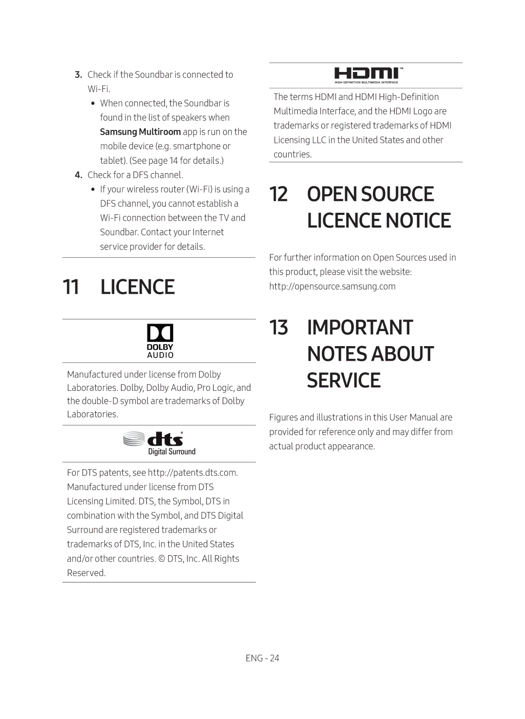 Samsung HW-MS650/XV, HW-MS651/XV manual Open Source Licence Notice, Important Notes About Service 