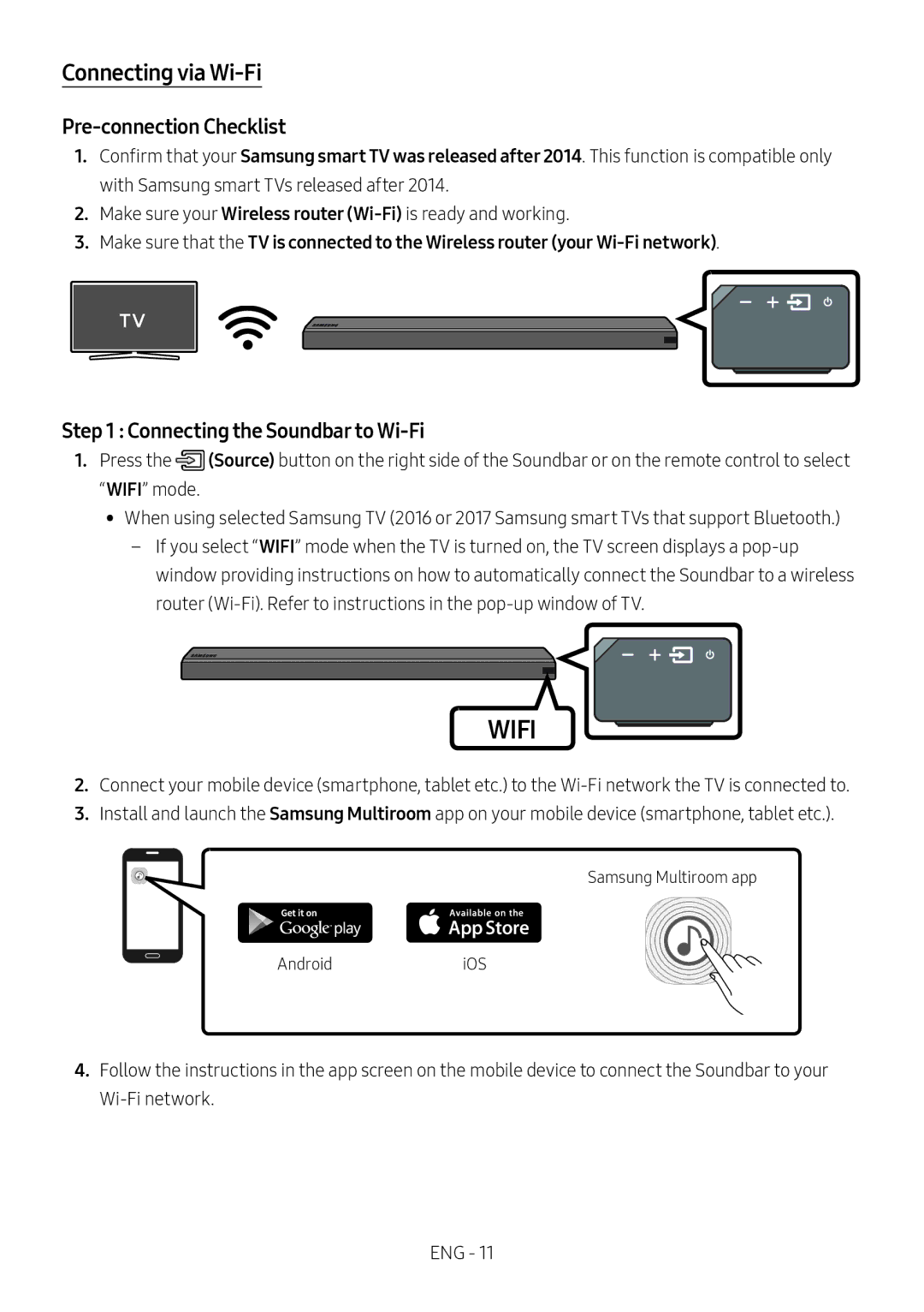 Samsung HW-MS651/XV, HW-MS650/XV manual Connecting via Wi-Fi, Pre-connection Checklist, Connecting the Soundbar to Wi-Fi 