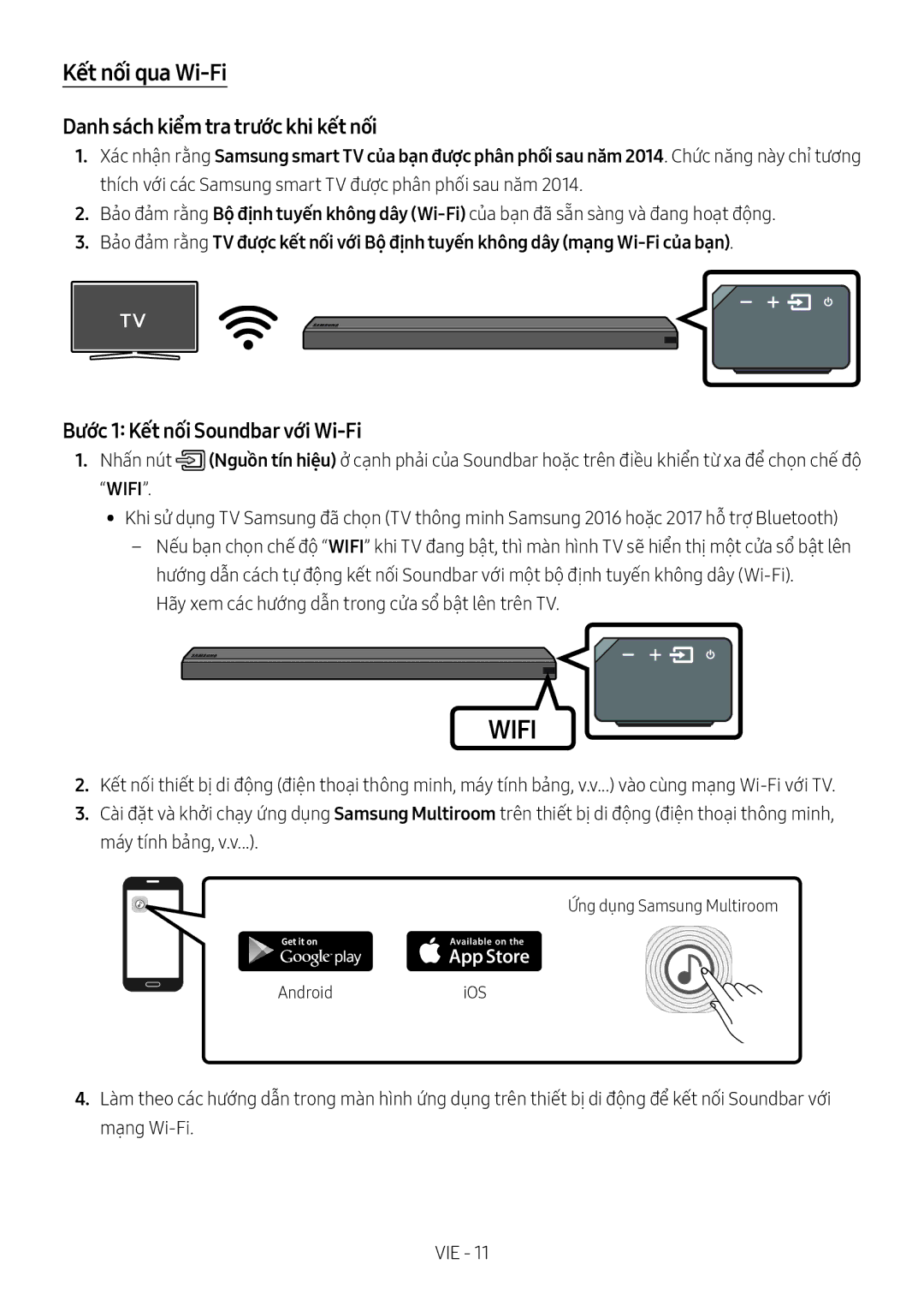 Samsung HW-MS651/XV manual Kết nối qua Wi-Fi, Danh sách kiểm tra trước khi kết nối, Bước 1 Kết nối Soundbar với Wi-Fi 