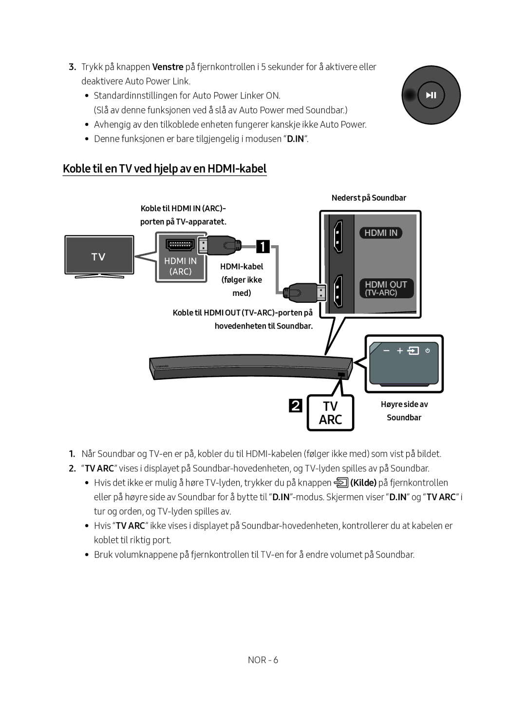 Samsung HW-MS6510/XE, HW-MS6511/XE manual Koble til en TV ved hjelp av en HDMI-kabel, Nederst på Soundbar 