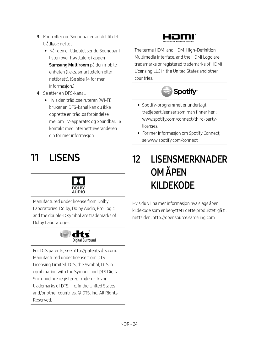 Samsung HW-MS6510/XE, HW-MS6511/XE manual Lisens, Om åpen, Kildekode 