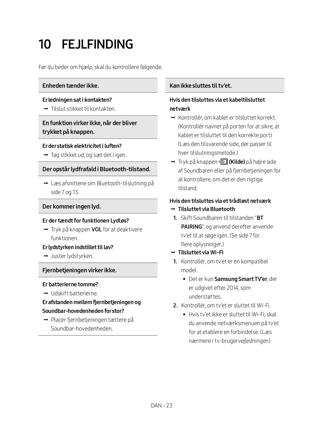 Samsung HW-MS6511/XE, HW-MS6510/XE manual Fejlfinding 