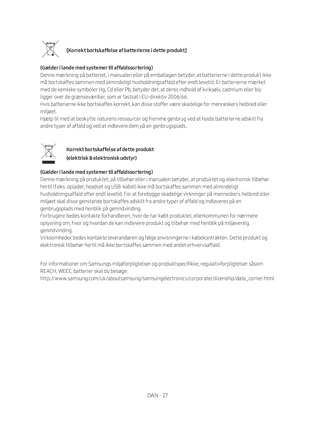 Samsung HW-MS6511/XE, HW-MS6510/XE manual Gælder i lande med systemer til affaldssortering 