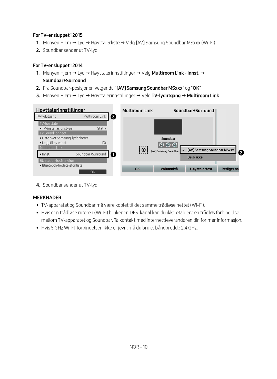 Samsung HW-MS660/XE, HW-MS661/XE manual Høyttalerinnstillinger, Multiroom Link 