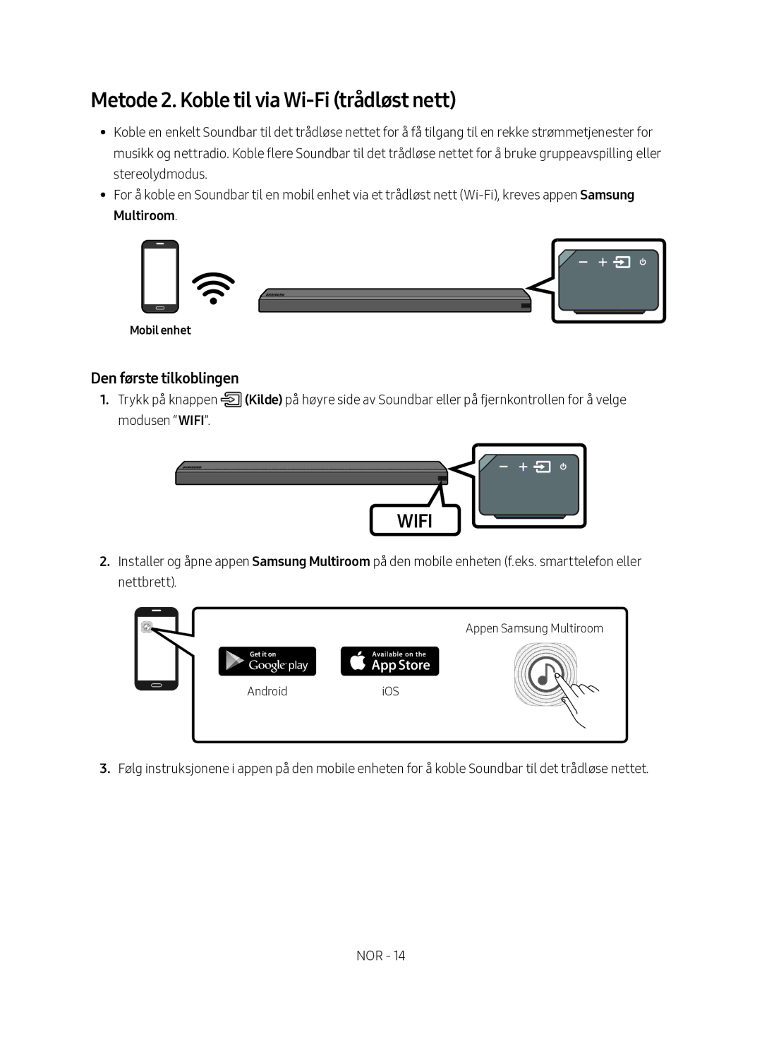 Samsung HW-MS660/XE, HW-MS661/XE manual Metode 2. Koble til via Wi-Fi trådløst nett, Mobil enhet 