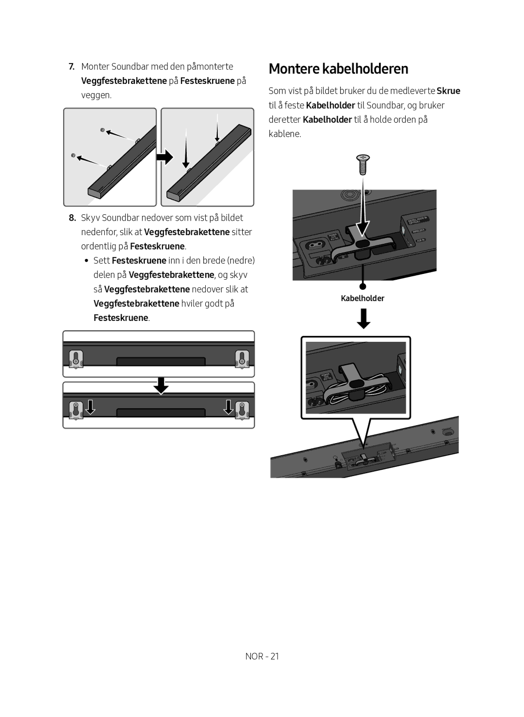 Samsung HW-MS661/XE, HW-MS660/XE manual Montere kabelholderen, Kabelholder 