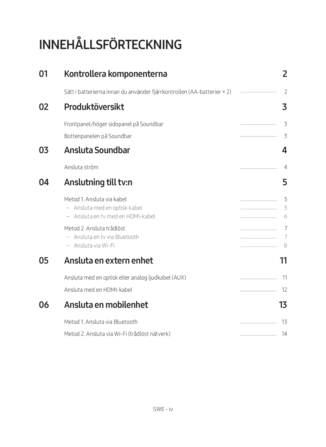 Samsung HW-MS660/XE, HW-MS661/XE manual Innehållsförteckning 