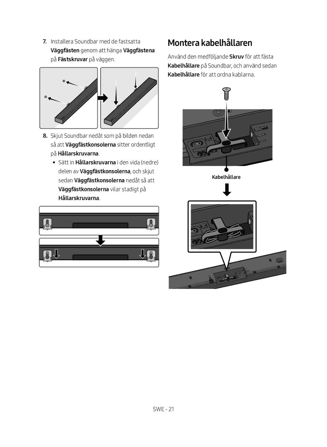 Samsung HW-MS661/XE, HW-MS660/XE manual Montera kabelhållaren, Kabelhållare 