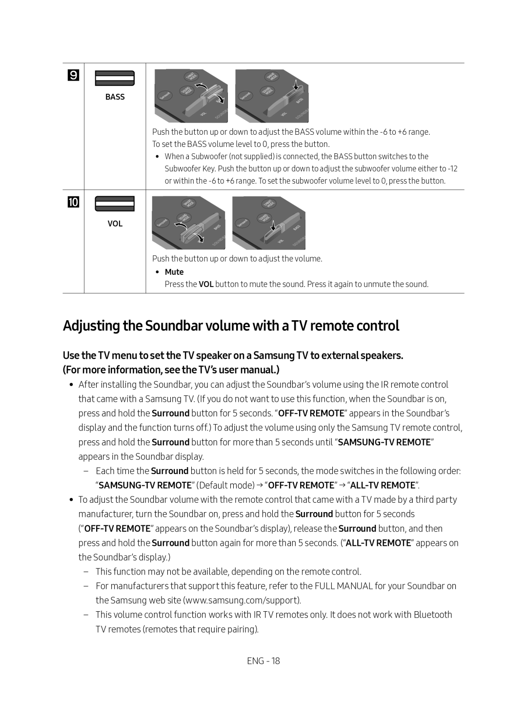 Samsung HW-MS660/XE, HW-MS661/XE manual Adjusting the Soundbar volume with a TV remote control, Mute 