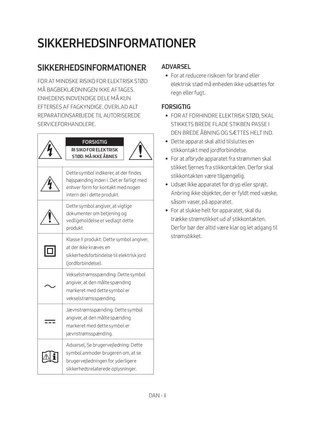 Samsung HW-MS660/XE, HW-MS661/XE manual Sikkerhedsinformationer 