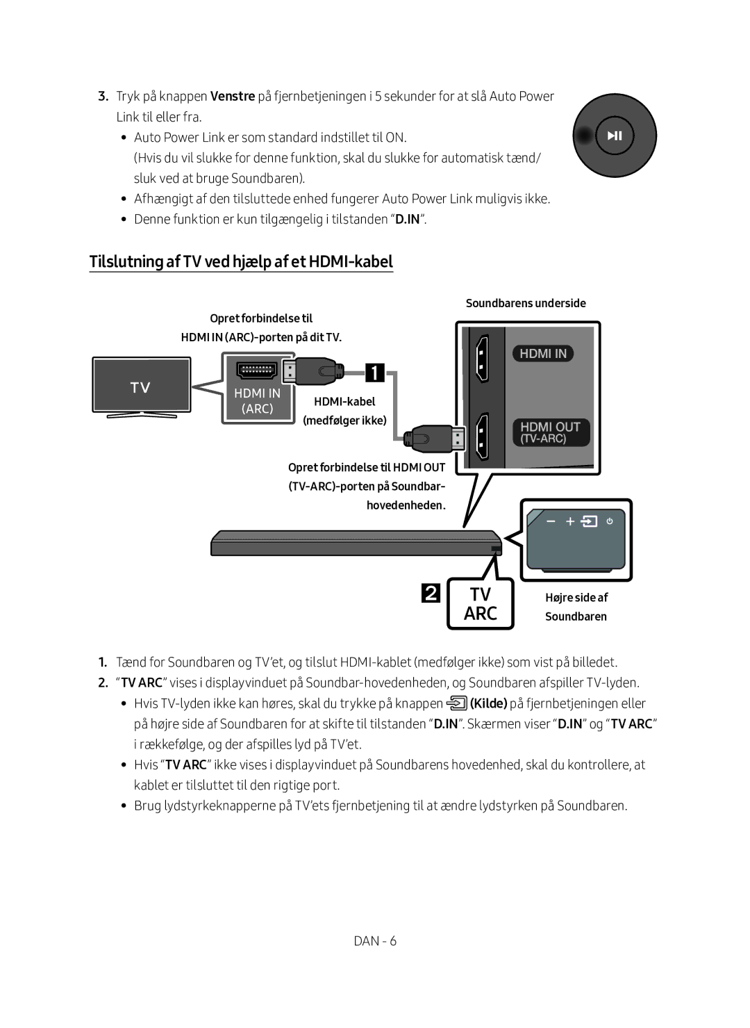 Samsung HW-MS660/XE, HW-MS661/XE Tilslutning af TV ved hjælp af et HDMI-kabel, Soundbarens underside Opret forbindelse til 