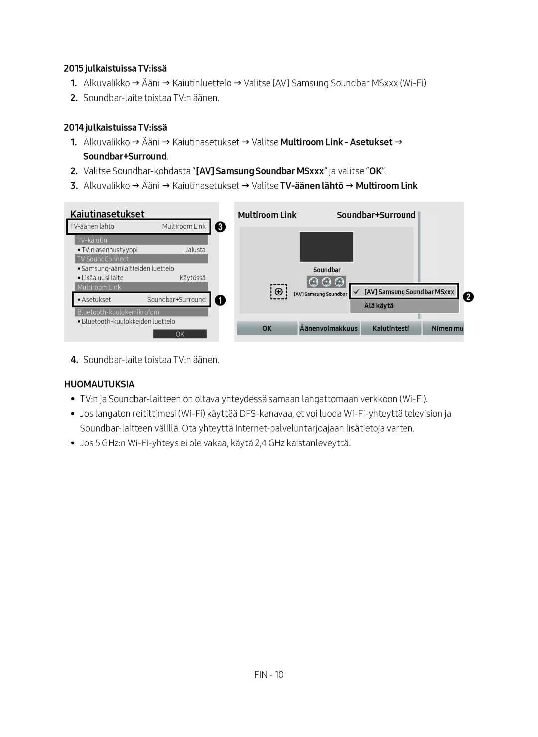 Samsung HW-MS660/XE, HW-MS661/XE manual Soundbar+Surround, Kaiutinasetukset Multiroom Link 