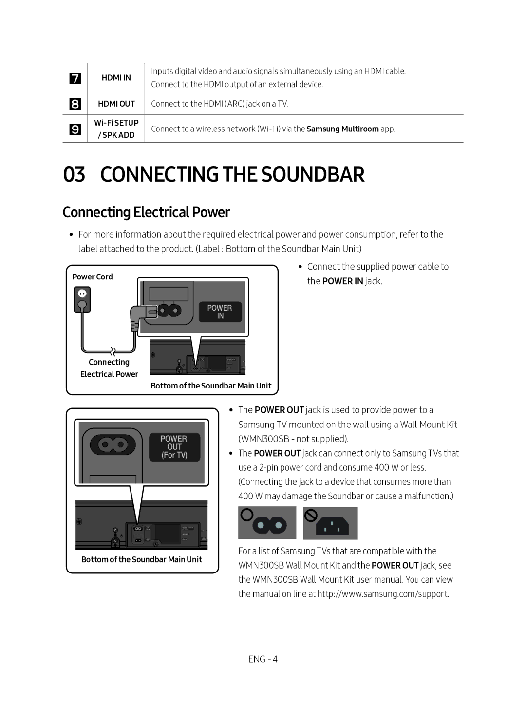 Samsung HW-MS660/XE, HW-MS661/XE manual Connecting the Soundbar, Connecting Electrical Power 