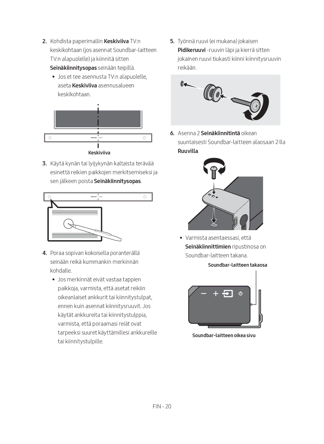 Samsung HW-MS660/XE, HW-MS661/XE manual Seinäkiinnitysopas seinään teipillä, Keskiviiva 